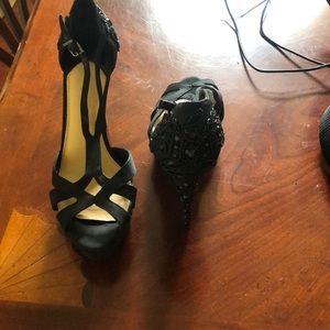 Gianni Bini beaded black strappy heels.